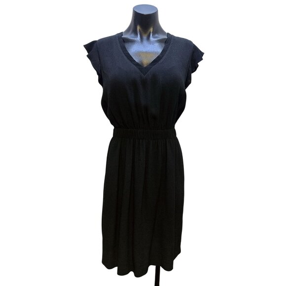 Kate Spade Black Flutter Sleeve V-Neck Elastic Waist Dress Size 12 - Picture 1 of 7